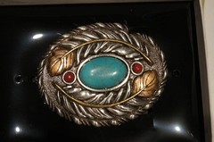 Blazin Roxx Western Belt Buckle Oval Turquoise Stone with Feathers 37961