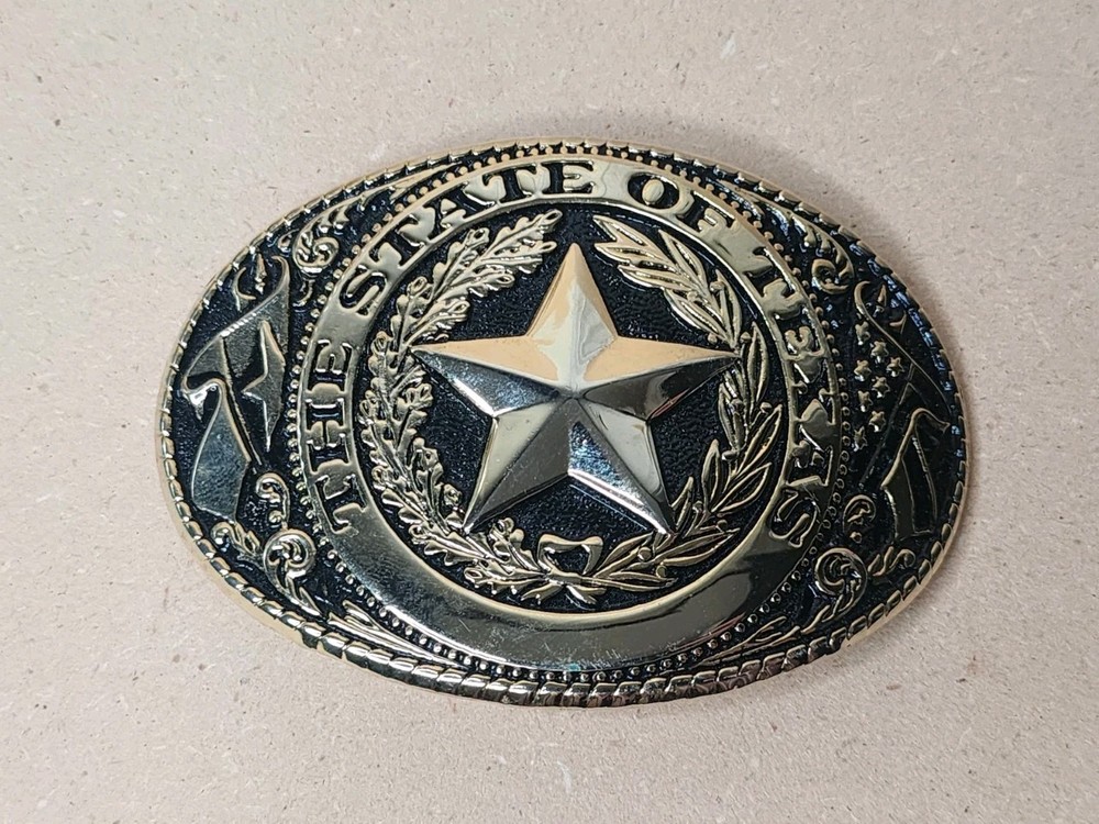 Texas Seal Belt Buckle Gold Extra Large Size 3.5&Prime; X 2.5&Prime;