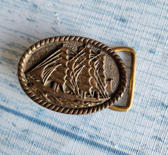 VINTAGE SAILING SHIP THEME BELT BUCKLE – SOLID BRASS Made in USA