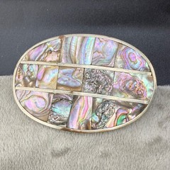 Vintage Alpaca Belt Buckle Abalone Inlay Silver Tone