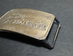 Vintage Brass Western Style Wells Fargo Metal Belt Buckle Stagecoach Horses