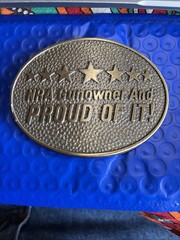 Vintage Norman Foundry NRA Gunowner & Proud Of It Belt Buckle Brass Made In USA
