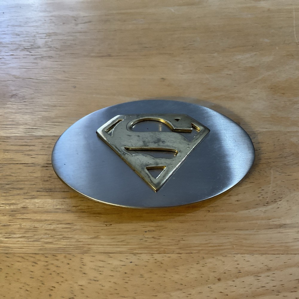 Vintage Superman Belt Buckle Men Gray Metal With Gold Symbol DC Comics Original