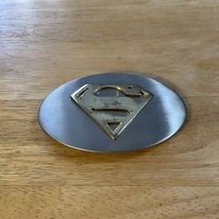 Vintage Superman Belt Buckle Men Gray Metal With Gold Symbol DC Comics Original