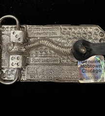 2006 vintage silver toned 2pac belt buckle featuring yellow rhinestones RARE