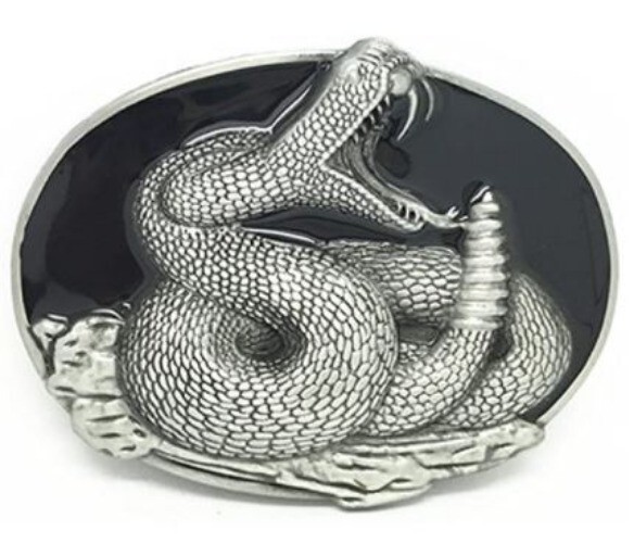 Black Rattlesnake Belt Buckle Metal BU225