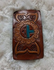 vintage NATIVE AMERICAN belt buckle TOOLED handcrafted WESTERN leather INDIAN