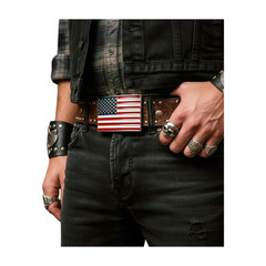 Men Women Belt Buckle Metal Silver United State America USA Flag 4th July Style