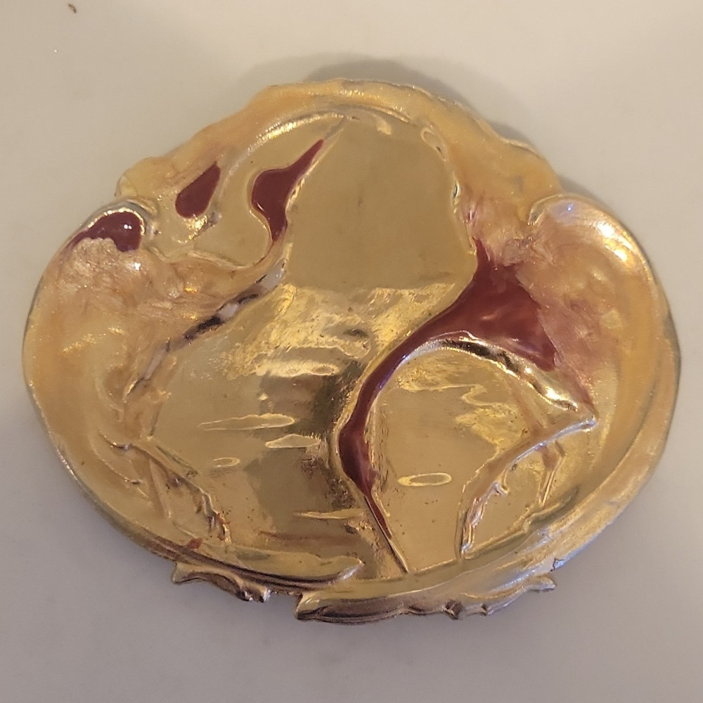 Charmant Belts, Inc. Gold Tone Red Enamel Abstract Metal Belt Buckle 1.5 in