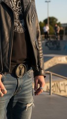 New Men Round Belt Buckle Silver Metal Cowboy Western Biker Skeleton Motorcycle