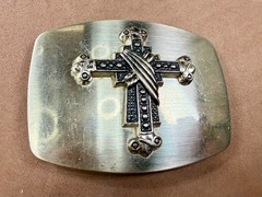 Gothic Medieval Centerpiece Iron Cross 3D Raised On Silver Color Belt Buckle