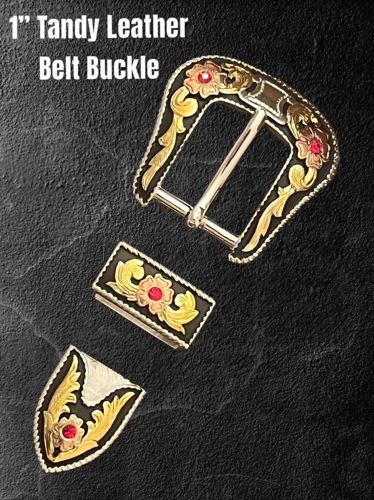 Tandy Leather Western 1” Two Time Belt Buckle W-Crystals