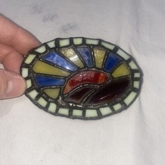 Belt Buckle Of Rainbow And Sun Looks Like Stained Glass