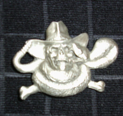 VNTG 1990 GREAT AMERICAN BUCKLE CO SILVER SKULL COWBOY HAT SNAKE BELT BUCKLE