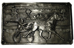 Vintage 1984 BERGAMOT BELT BUCKLE O-149 JOCKEY HORSE