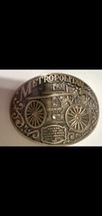 OK Firefighters Assoc. 1900 METROPOLITAN STEAMER Fire Truck Brass Belt Buckle