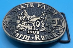 VTG State Farm 1983 ADVANCED CASTING SOLID BRONZE BELT BUCKLE Farm-Ranch Good+