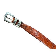 Jos A Bank Mens Leather Belt Size 38 Brown Croc Embossed Silver Buckle