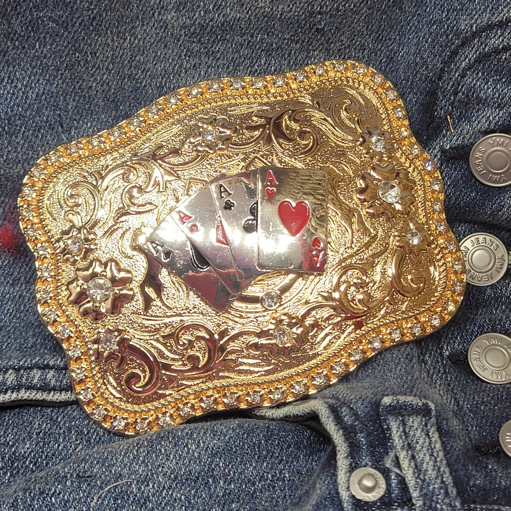 Four Aces Western Belt Buckle Cowboy Rodeo Jeans Buckle Silver & Rosetone