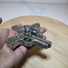 Rock Rebel Large skull and crossed 2 guns belt buckle Antiqued Silver Tone 2A