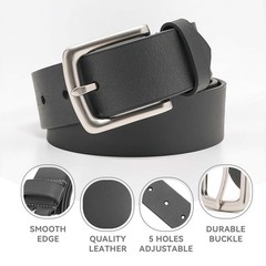 Men&rsquo;s Genuine Leather Belt, 1 1/2&Prime; Wide Classic Prong Buckle 32&Prime;/34&Prime;, Gray