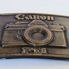Vtg 70&rsquo;s Canon FTb Camera Belt Buckle Brass Tone Photography Accessory Retro 822