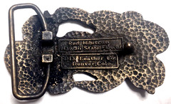 Belt Buckle Cast Brass HAWAII Red Hibiscus State Flower Dix Leather Co Denver CO