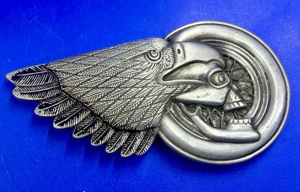 Eagle Head Wing Skull Motorcycle Wheel Rim Biker Punk Vibe Belt Buckle