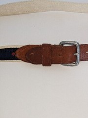 J Crew Mens Belt, Leather +Canvas,Silver Color Buckle, Lobster Design, Size 30