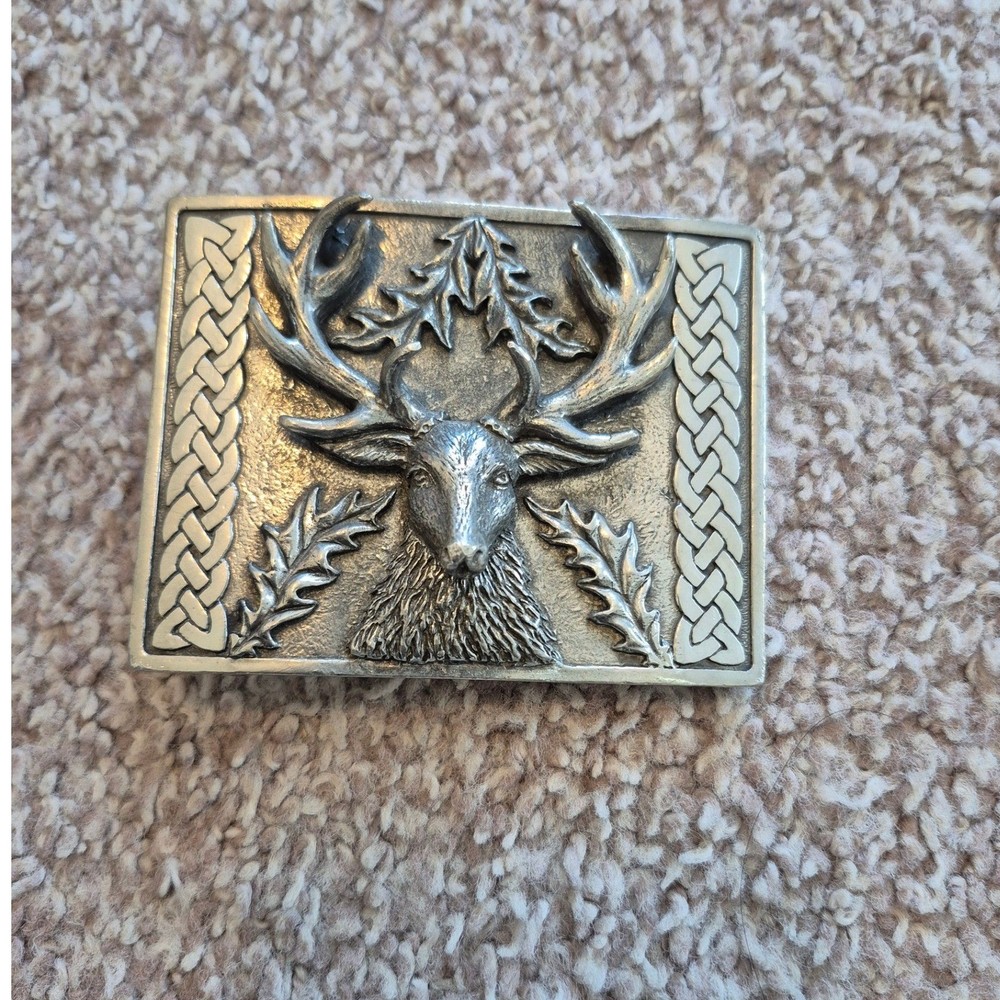 Dalman and Narborough 2009 Stag Head Belt Buckle Celtic Knot Pewter Tone Men&rsquo;s