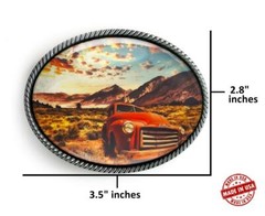 Vintage Truck Belt Buckle – Classic American Silver Handmade Buckle – 627