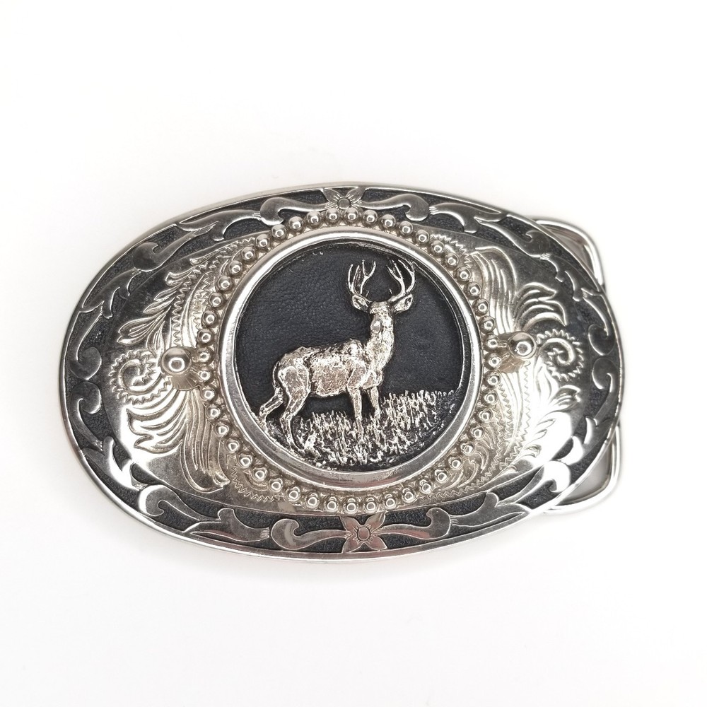 Elk Belt Buckle, Large Metal Silver Tone