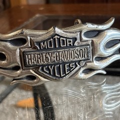 Vintage Y2K Belt Buckle HARLEY DAVIDSON Motorcycle FLAMES Chrome Metal Hd