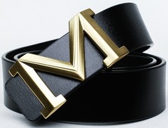Men&rsquo;s Big Gold M Buckle 38-mm Imported Italian 105cm/41.3inch(34-36), Black 1