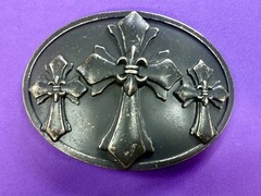 Fleur-de-lis Triple Maltese Style Three Cross Gothic Punk Biker Vibe Belt Buckle