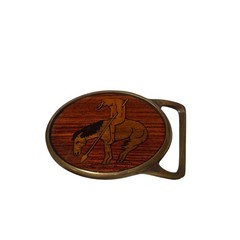 Brass Belt Buckle Wood Inlay Native American Horse Von West End of the Trail