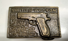 Smith & Wesson Metal Belt Buckle Silver/Gold 1.5in Fit Western Hunting Logo