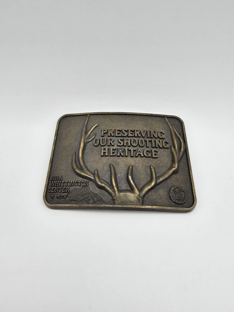 NRA NATIONAL RIFLE ASSOCIATION WHITTINGTON GUN HUNTING MENS BRASS BELT BUCKLE
