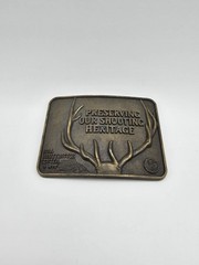 NRA NATIONAL RIFLE ASSOCIATION WHITTINGTON GUN HUNTING MENS BRASS BELT BUCKLE