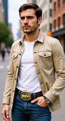 Men Gold Metal Belt Buckle Deer Nature Hunter Western Fashion Pant Jeans Casual