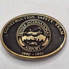 Vintage DIA Denver Airport Construction Safety Belt Buckle Anacortes Brass 1992