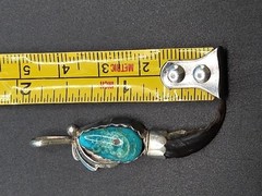 Vintage Signed SON OF BEAR Navajo Silver Turquoise, & Faux Bear Claw Pendant