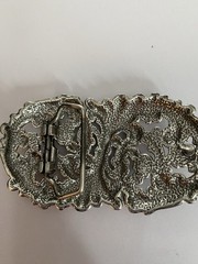 Metal Belt Buckle By Justin Boots Silver Color With Rhinestones 2.25×4