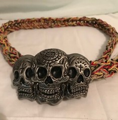 Triple Skull Belt Buckle Rasta 100% Natural Hemp Cord Braided Hemp Twine 48&Prime;