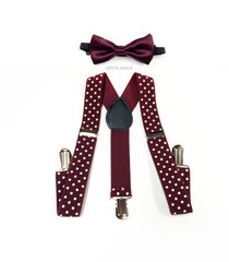 Kids Toddler Burgundy Bowtie Polkadot Suspenders Set Barnyard Wedding Groomsmen