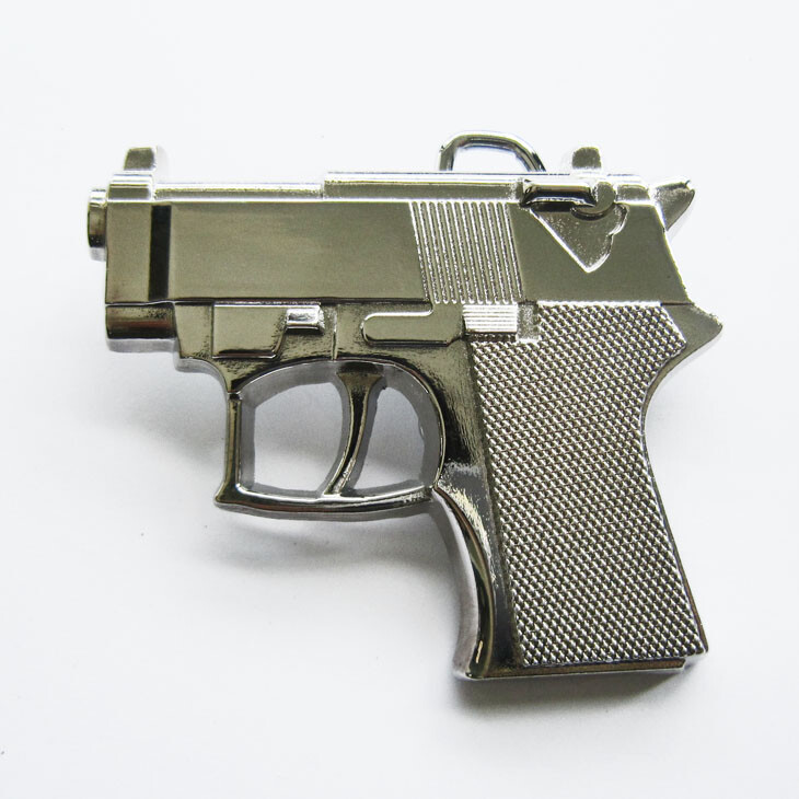 Shiny Chrome Finish Small Hand Gun Metal Fashion Belt Buckle