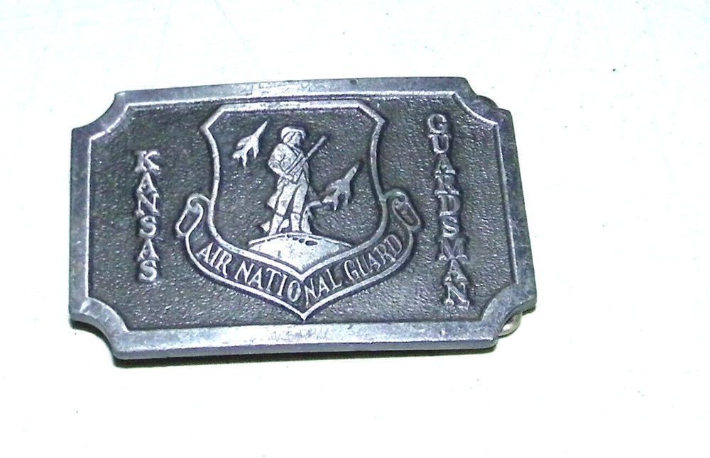 Vintage RARE Kansas Air National Guard Guardsman Belt Buckle Hit Line USA V.G.