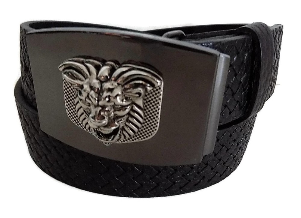 WASHED UP HOLLYWOOD #075BK SILVER & BLACK 1.5&Prime; LION CHECKER PLATE BELT BUCKLE