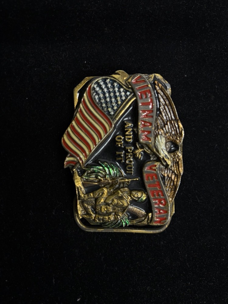 RARE Vintage Y2K Vietnam Veteran And Proud Of It Belt Buckle Eagle Flag Patrioti