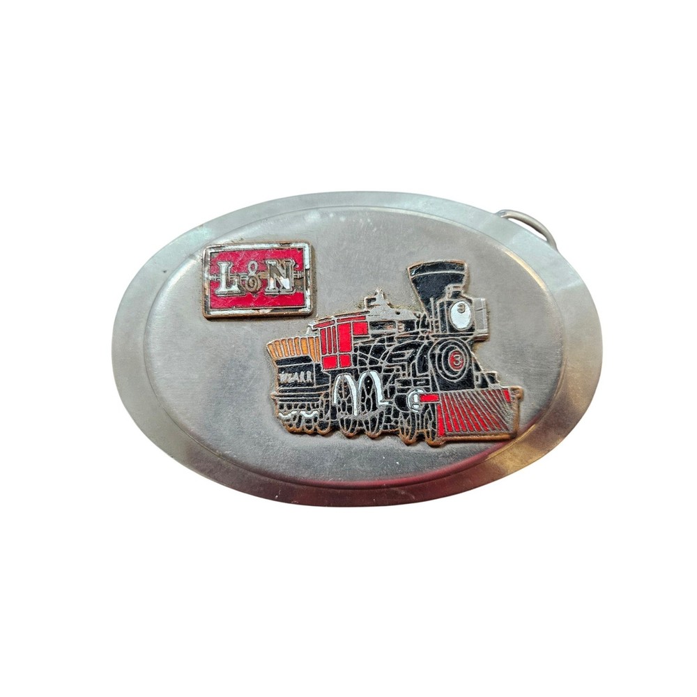 L&N Railroad Belt Buckle Mens OS Silver Vintage Steam Engine Train Locomotive